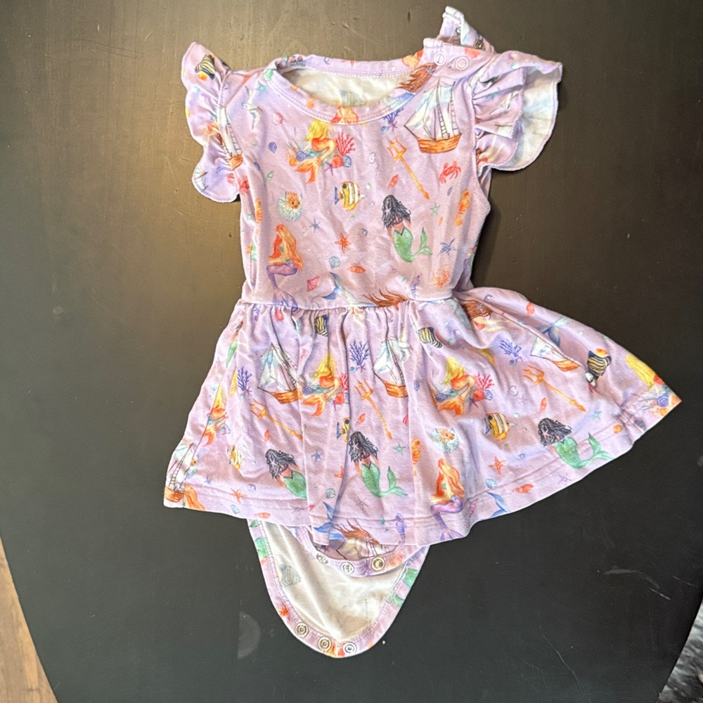 Purple Kids Dress with Mermaid Print